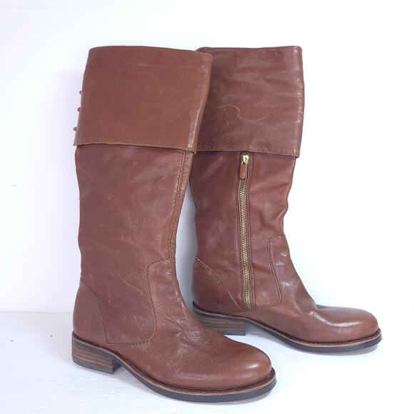 Vince Camuto Fays Chestnut Leather Over the Knee Foldable Riding Boots Size 6.5 - Picture 1 of 12